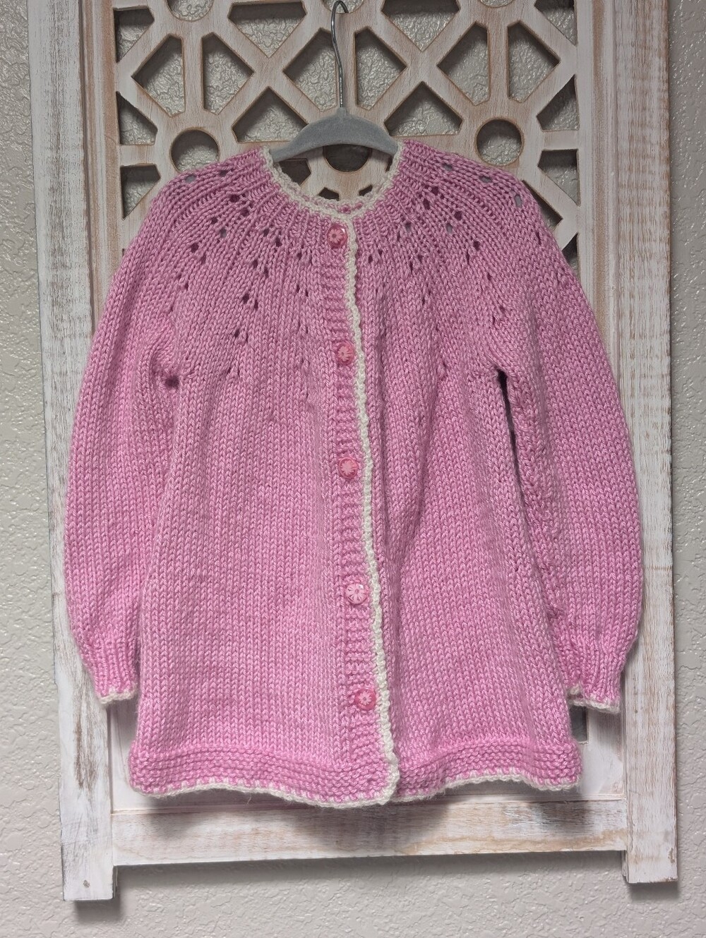 Handmade crocheted little girls sweater cardigan button down cotton soft no size